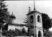 Вид на церковь с колокольней с северо-западной стороны.   Фото Скобельцына Б.С., 1958  