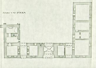 План 1 этажа пристроек. Обмер Б.Скобельцына. 1982 г.