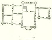 Усадьба Корвин-Круковских. XIX в. Помещичий дом. План 1 этажа.  Обмер Михайлова С.П. 1978 г.  д.Полибино, Борковская волость, Великолукский р-он.
